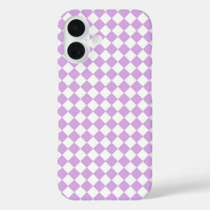 Lila weißes Schachbrett Diamantmuster iPhone 16 Hülle
