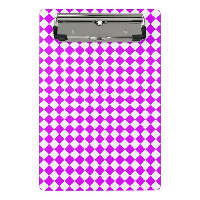 Lila weißes Schachbrett Diamantmuster Mini Klemmbrett (Vorderseite)