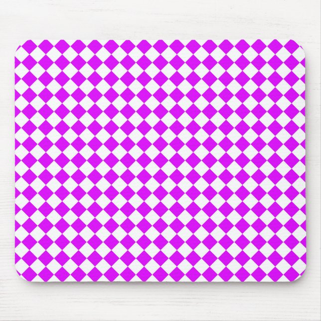 Lila weißes Schachbrett Diamantmuster Mousepad (Vorne)