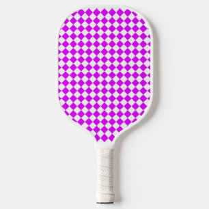 Lila weißes Schachbrett Diamantmuster Pickleball Schläger