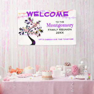 Lila Welcome Family Wiedersehen Tree Lights Banner