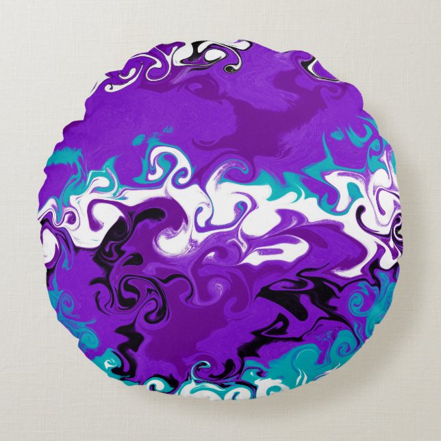 Lila Wellen Fluid Art Rundes Kissen (Vorderseite)