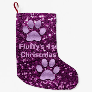Lila Welpenpfoten Faux Glitter 1. Weihnachten Kleiner Weihnachtsstrumpf