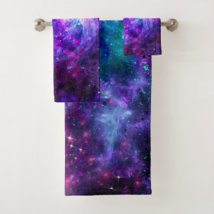 Lila Weltraumgalaxie Kosmisch Raumig Türkis Rosa Badhandtuch Set