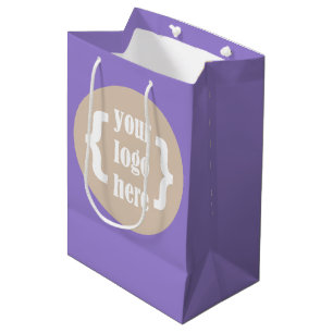 Lila Werbegeschenktasche mit weißem Logo Mittlere Geschenktüte
