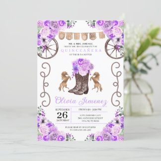Lila Western Charra Floral Boots Quinceañera Einladung