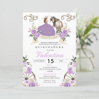 Lila Western Charro Horse Quinceñera Einladung