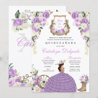 Lila Western Fiesta Charro Quinceañera Einladung