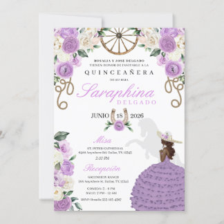 Lila Western Mariachi Sombrero Quinceañera Einladung