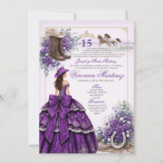Lila Western Quinceañera-Einladung im Cowgirl-Stil Einladung