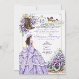 Lila Westliche Quinceañera-Einladung Einladung