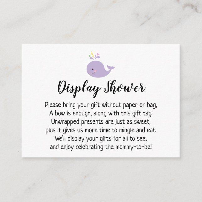 Lila Whale Accent Display Baby Showkarte Begleitkarte (Vorderseite)