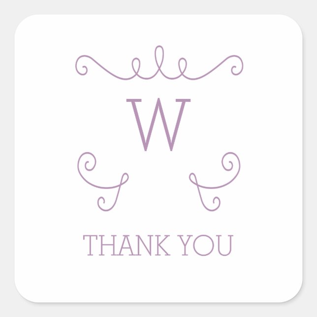 Lila Whimsical Blühte Monogram Vielen Dank Quadratischer Aufkleber (Vorderseite)