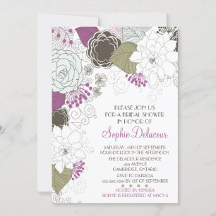 Lila Whimsical Floral Bridal Dusche Einladungen