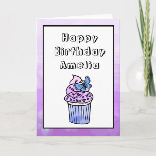 Lila Whimsical Girl's Butterfly Cupcake Geburtstag Karte