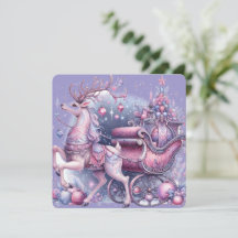 Lila Whimsical Magical Rentier Weihnachtskarte