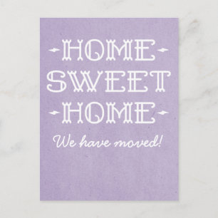 Lila Whimsical Zuhause Sweet Zuhause Postcard Ankündigungspostkarte