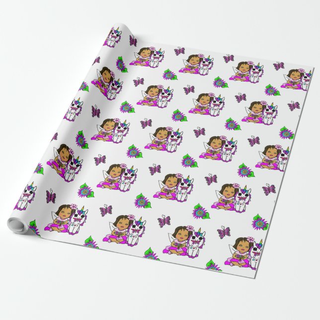 Lila Whimsikfische, Blume, Schmetterlinge Geschenkpapier (Ungerollt)