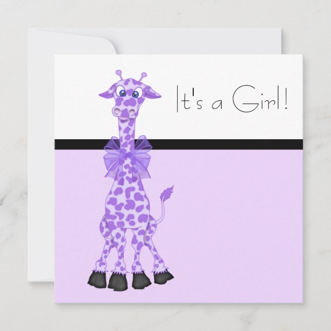 Lila Whimsy Giraffe Baby Girl Dusche Einladung (Vorderseite)