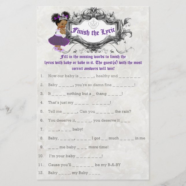 Lila|White African Princess Baby Showspiel Flyer (Vorne)