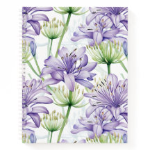 Lila- & White Agapanthus Floral Spiral Notebook
