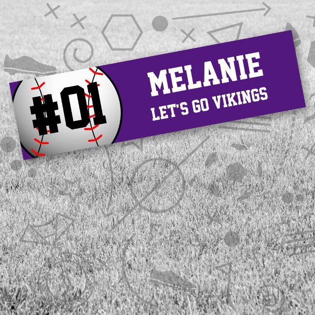 Lila White Baseball Team Autoaufkleber (Purple and White Baseball Let's Go Team Bumper Sticker. Celebrate your high school/college athlete.)