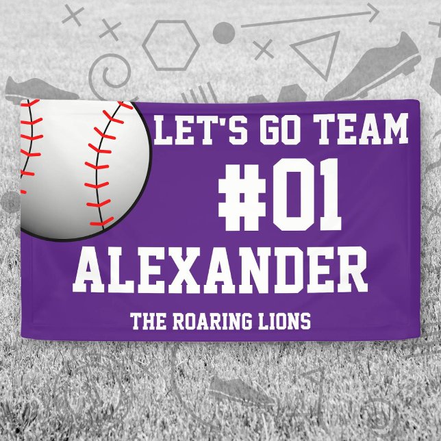 Lila-White-Baseball-Teamgeist Banner (Purple and White Baseball Let's Go Team Banner. Celebrate your high school or college athlete.)