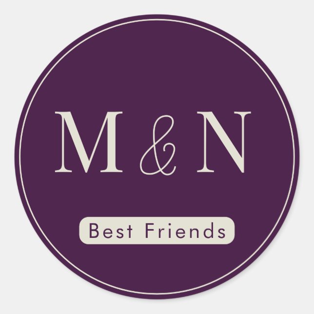 Lila White Best Friends Mit Monogramm Sticker (Vorderseite)