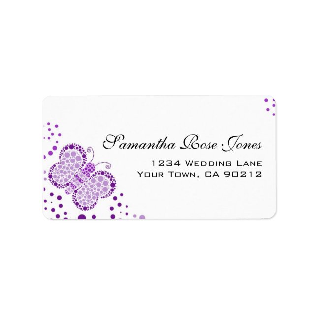 Lila White Butterfly Pointillism-Custom-Adresse Adressaufkleber (Vorne)