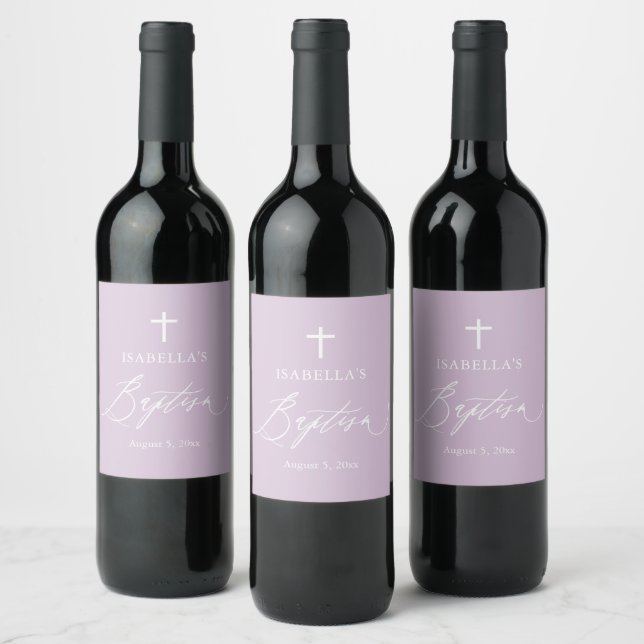 Lila White Cross Girl Baptisse Weinetikett (Flaschen)