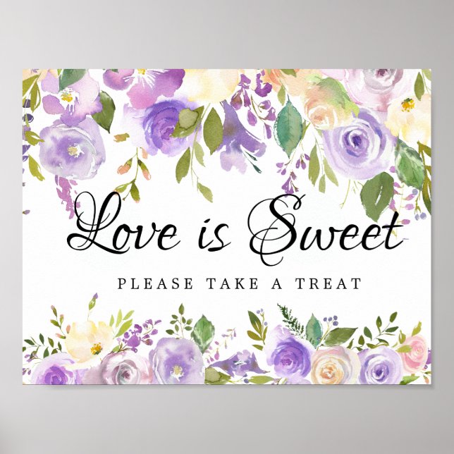 Lila White Floral Wedge Dessert Bar Sign Poster (Vorne)