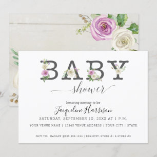 Lila White Florals Rustikal Girl Baby Shower Einladung