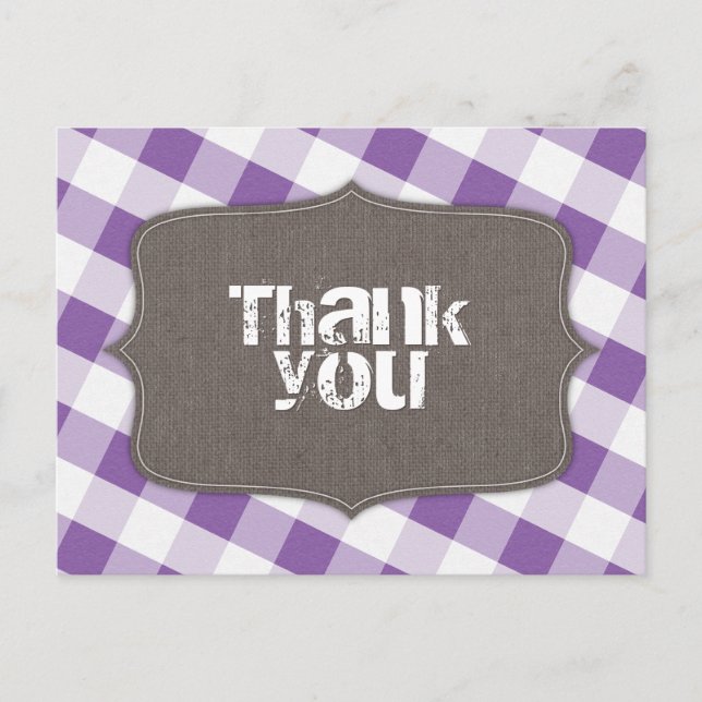Lila & White Gingham Leinwand Danke Postcards Postkarte (Vorderseite)