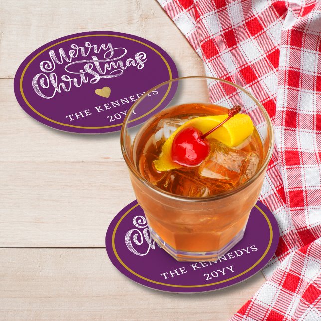 Lila White Gold Frohe Weihnachten Runder Pappuntersetzer (Von Creator hochgeladen)