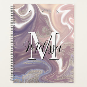 Lila-White-Gold-Moderne Monogram-Abstrakter Planer