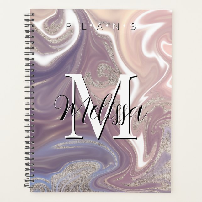Lila-White-Gold-Moderne Monogram-Abstrakter Planer (Vorderseite)
