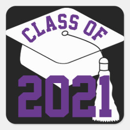 Lila White Grad Cap-Klasse 2024 Quadratischer Aufkleber