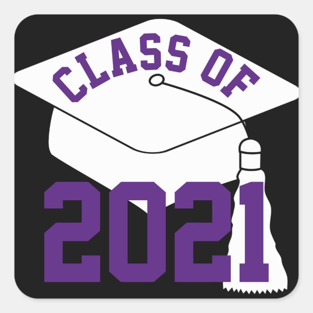 Lila White Grad Cap-Klasse 2024 Quadratischer Aufkleber (Vorderseite)