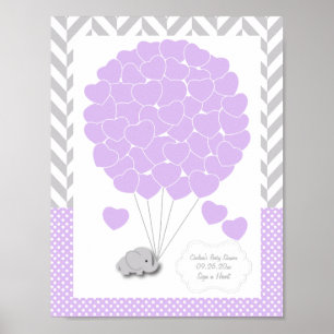 Lila, White Gray Elephant Baby Shower 2 - Gast Poster