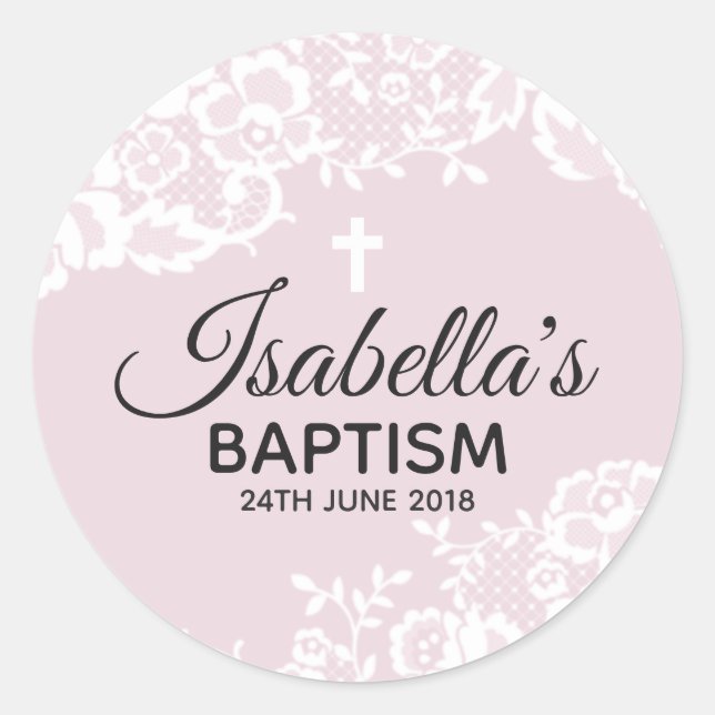 Lila White Lace Christening Sticker (Vorderseite)