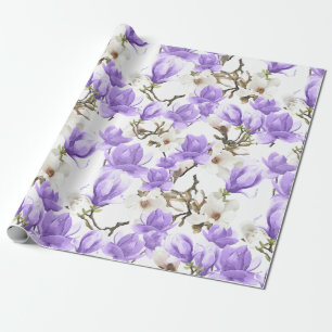 Lila-White Magnolia Blossom Wasserfarbenes Muster Geschenkpapier