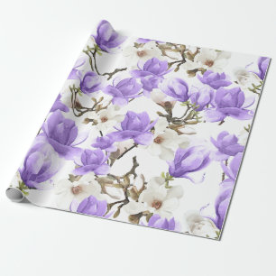 Lila-White Magnolia Blossom Wasserfarbenes Muster Geschenkpapier