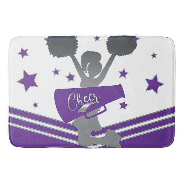 Lila White Silver Stars Cheer Cheer-Leader Badematte (Vorderseite)