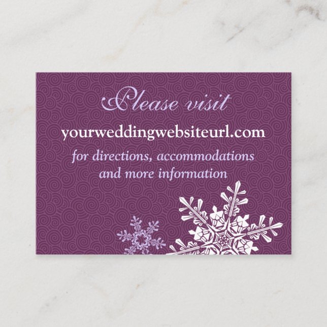 Lila White Snowflake Wedding Website Beipackkarte Begleitkarte (Vorderseite)