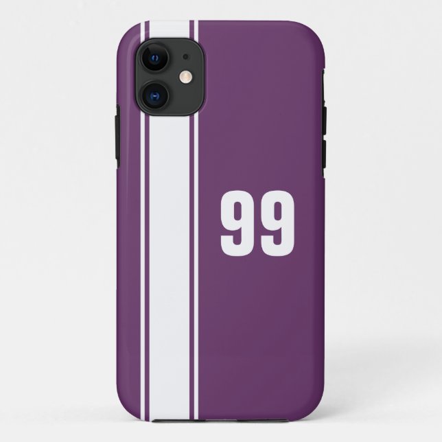 Lila & White Stripe Jersey Numbered iPhone Case (Rückseite)