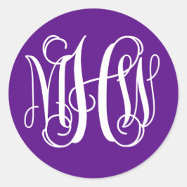 Lila White Vine Script Monogram DIG BG Runder Aufkleber