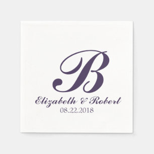 Lila White Wedding Monogram Napkins Serviette