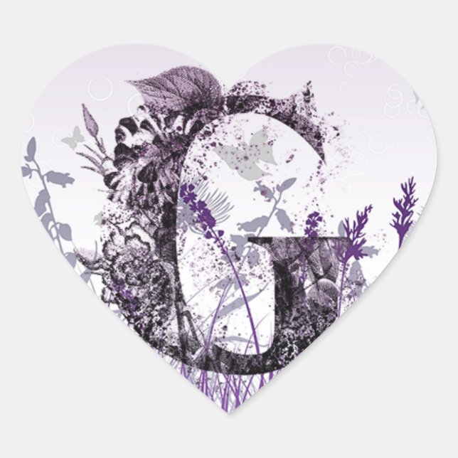 Lila Wiesen und Blume Alphabet - Letter G Girl Herz-Aufkleber (Vorderseite)