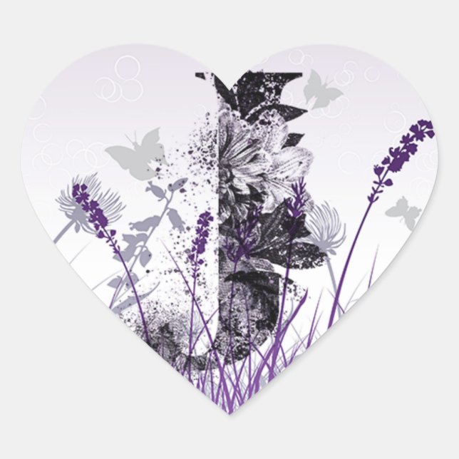 Lila Wiesen und Blume Alphabet - Letter J Girl Herz-Aufkleber (Vorderseite)