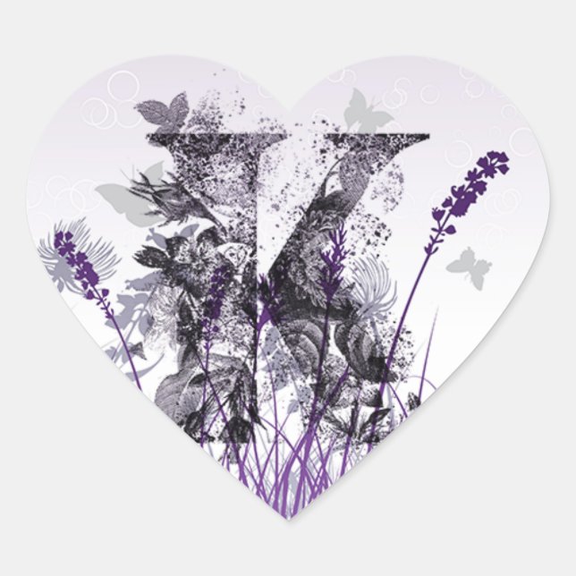 Lila Wiesen und Blume Alphabet - Letter K Girl Herz-Aufkleber (Vorderseite)